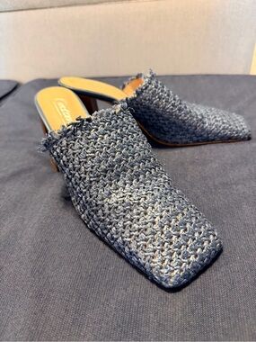 NEW Woven Square-Toe Mule - light blue